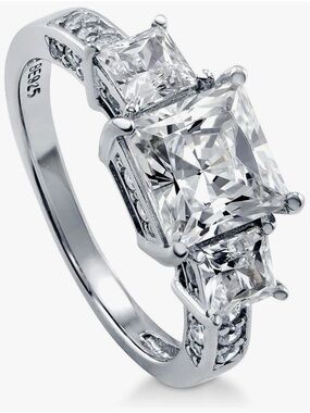 Sterling Silver Three-Stone Princess Cut CZ Engagement Ring - 2 Carat